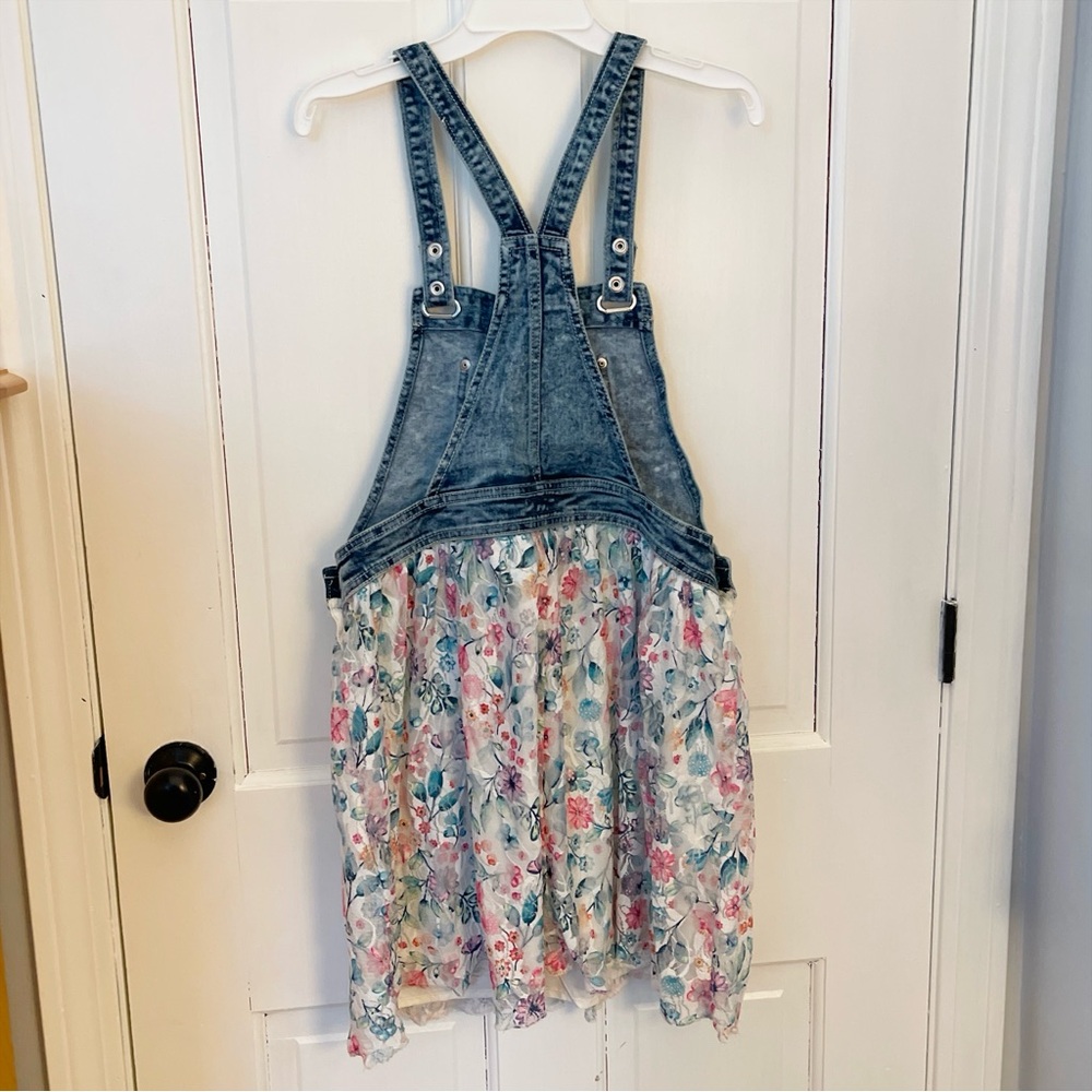 Jordache Blue Denim Overalls Floral Dress - Picture 2 of 5
